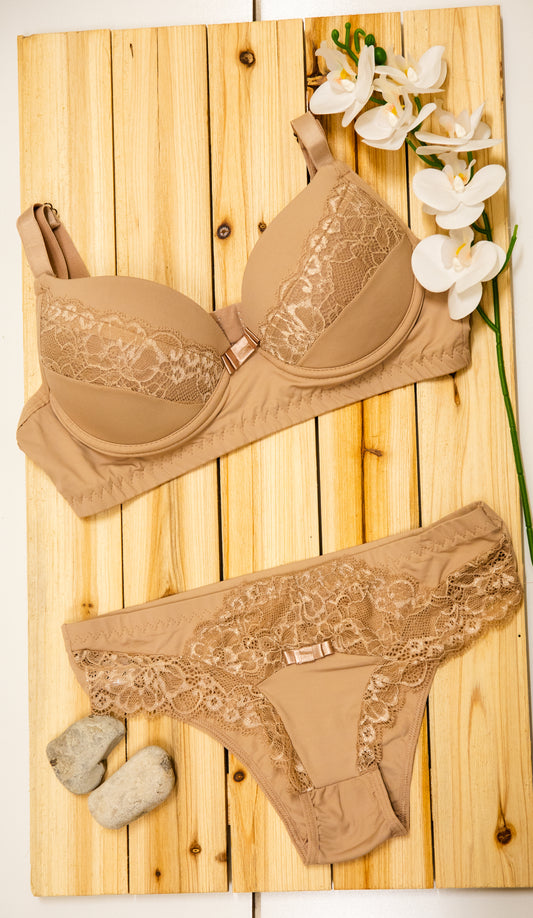 Champagne  Lacy Brazilian cheeky  set